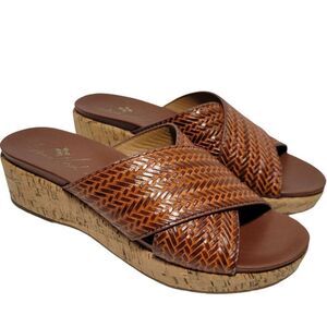Patricia Nash Womens Sandals Size 8.5 M Luca Slip On Leather Slide Wedge Cognac